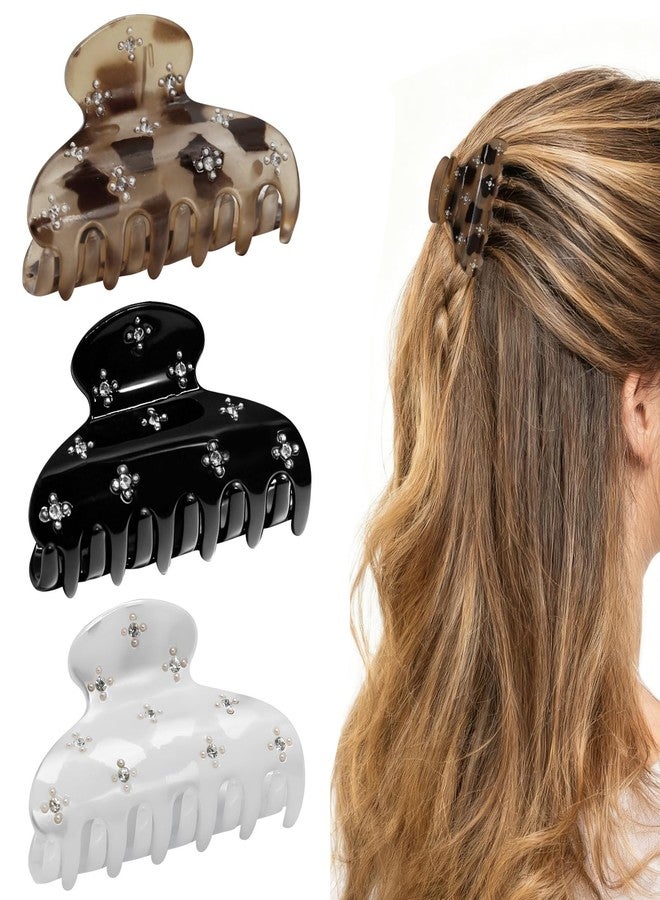 CYUXING 3Pcs Women's Artificial Gemstone Hair Clip, Rhinestone Hair Decorations for Women, Decorative Acrylic Hair Clips Supplies Black, White & Tortoise Suitable for All Hairstyles - Image 1